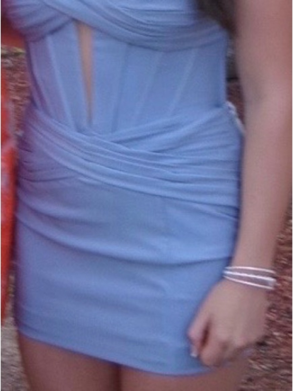 Ruched Powder Blue Mini Dress with Wrapped Waist